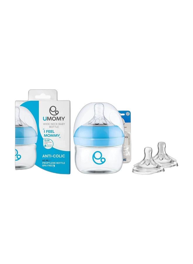 Umomy Newborn Baby Bottles, PP Anti-Colic Infant Bottles, Silicone Rubber Teat, Wide Neck Breast-Like Nipple, BPA Free Slow Flow, Blue, 60ml & Umomy Newborn Feeding Bottle Teat, Slow Flow, Anti-Colic ,Medical Grade Silicone Replacement Nipples, BPA-Free, Easy Latch-On Design, Fits All Bottles – 0 Months Bundle - Image 1